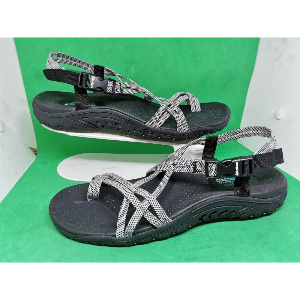 Skechers Reggae Loopy Strappy Sandals Women 11 White Black Outdoor Lifestyle